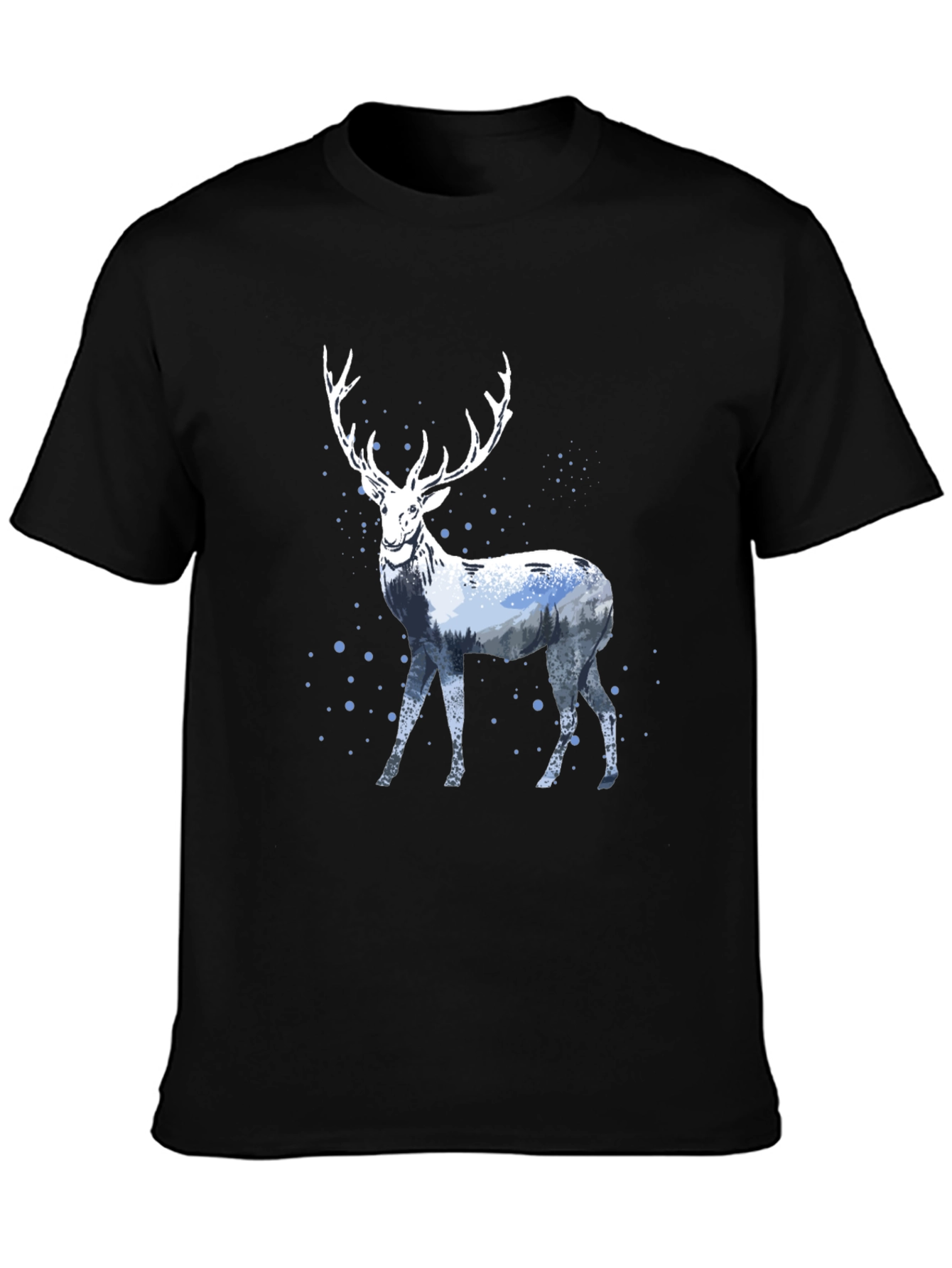 Winter Stag Graphic Tee - Black Cotton Blend
