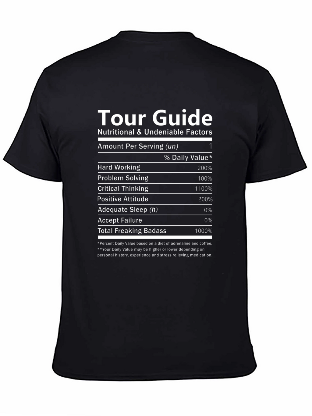 Tour Guide Nutritional Facts Black T-Shirt