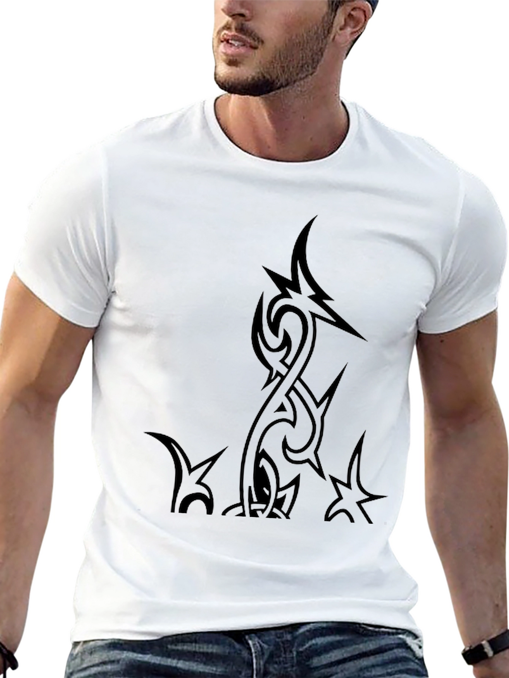 Edgy Tribal Graphic Black T-Shirt