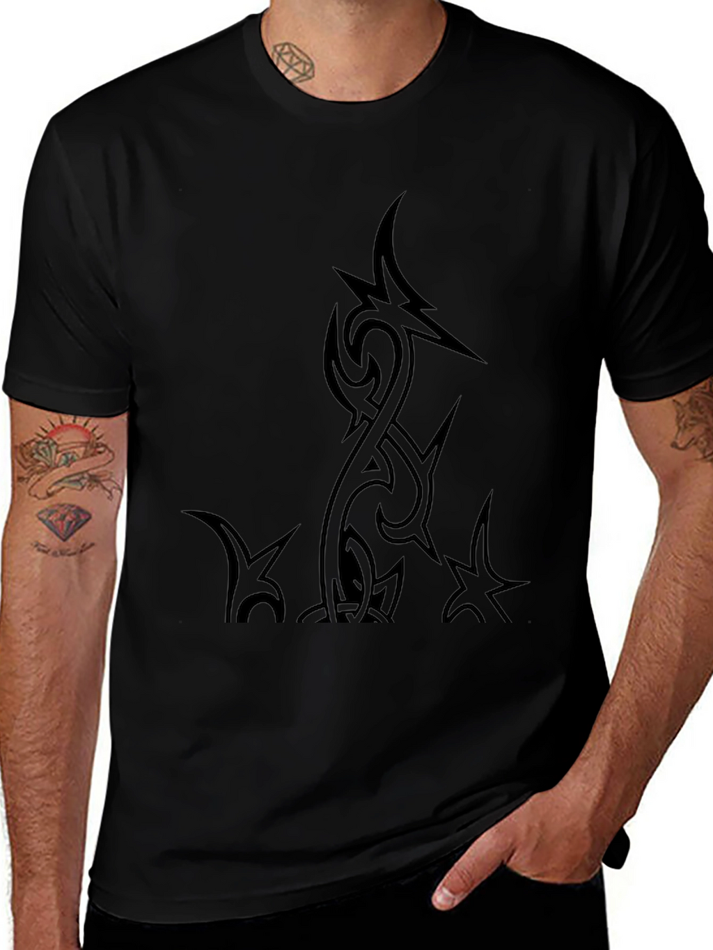 Edgy Tribal Graphic Black T-Shirt