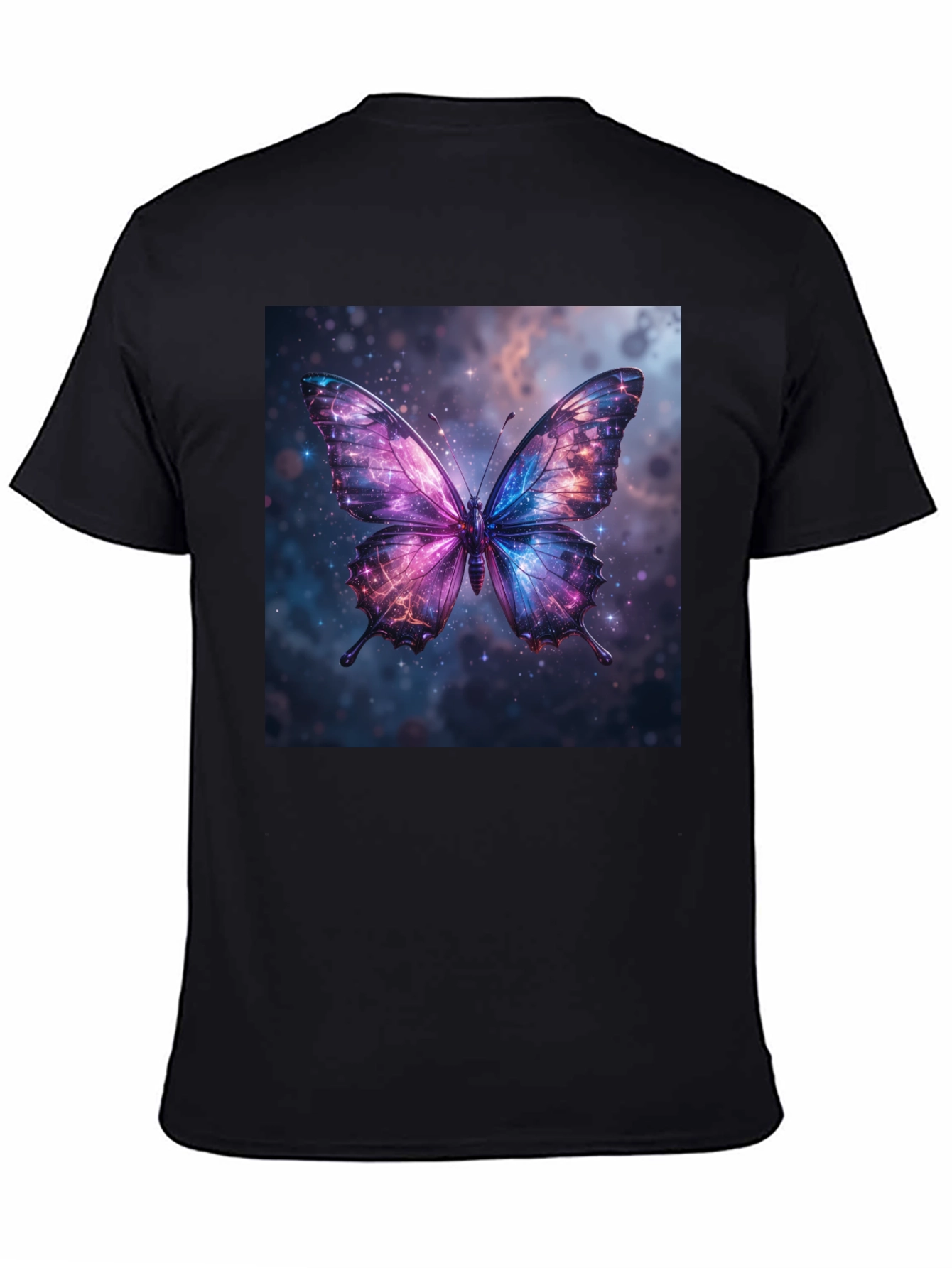 Galaxy Butterfly Graphic Print Black T-Shirt