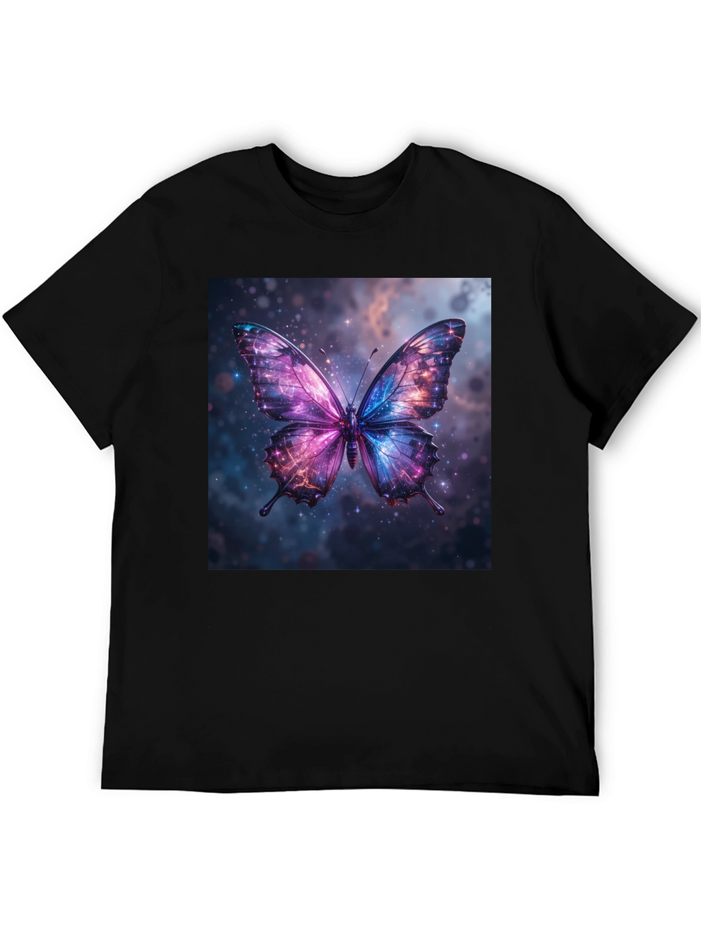 Galaxy Butterfly Graphic Print Black T-Shirt