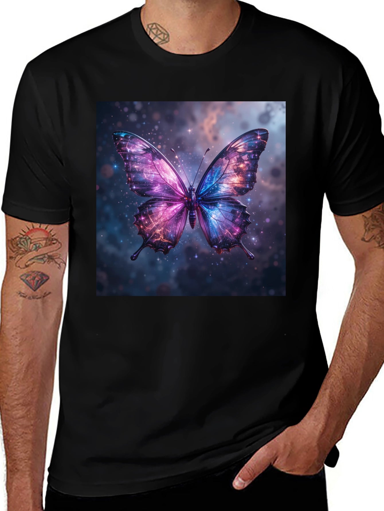 Galaxy Butterfly Graphic Print Black T-Shirt