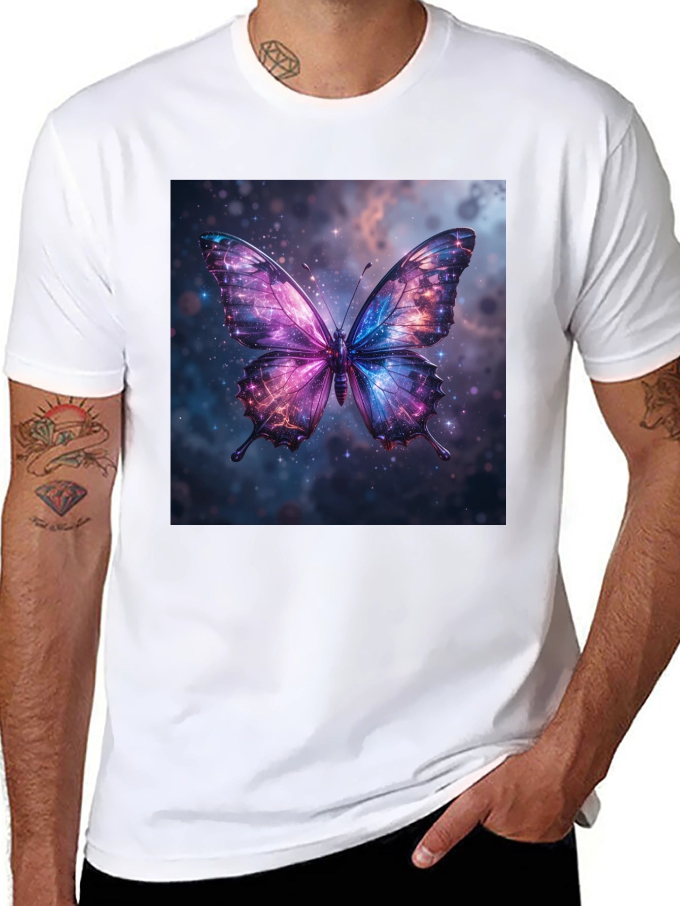 Galaxy Butterfly Graphic Print Black T-Shirt