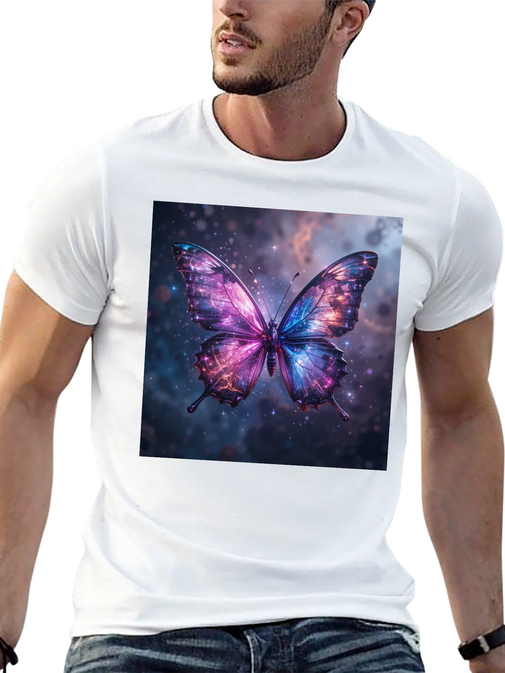 Galaxy Butterfly Graphic Print Black T-Shirt