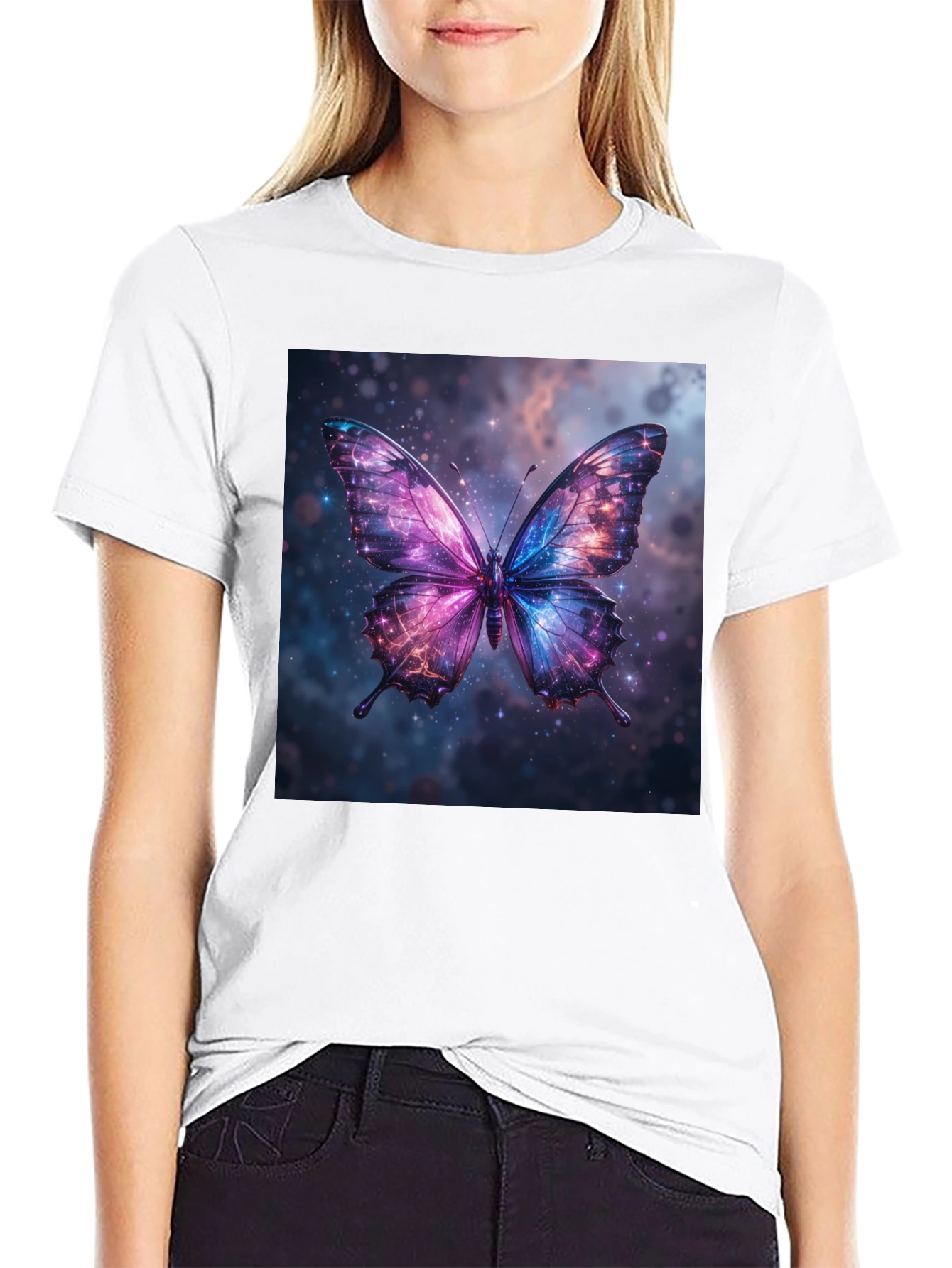 Galaxy Butterfly Graphic Print Black T-Shirt