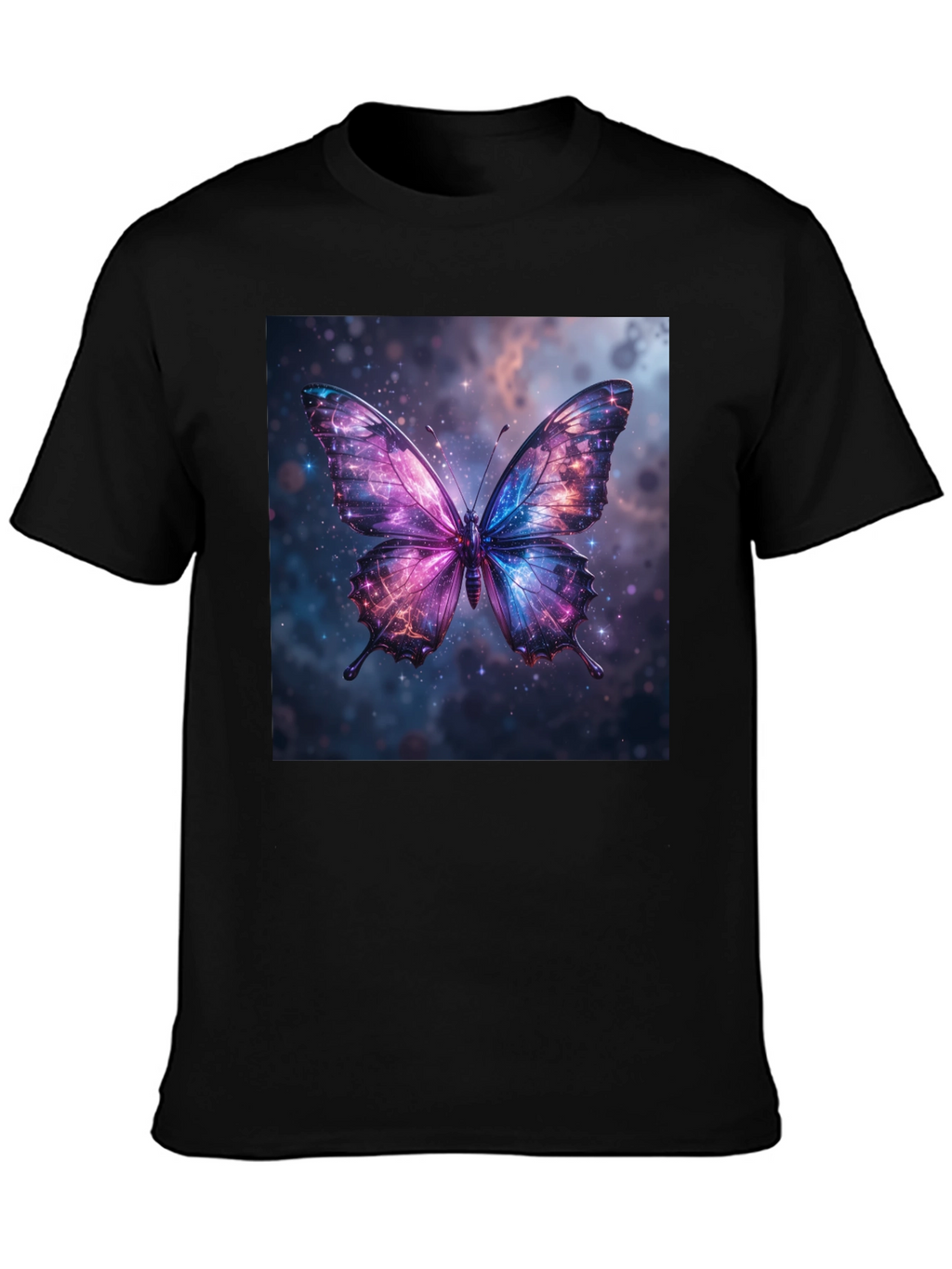 Galaxy Butterfly Graphic Print Black T-Shirt