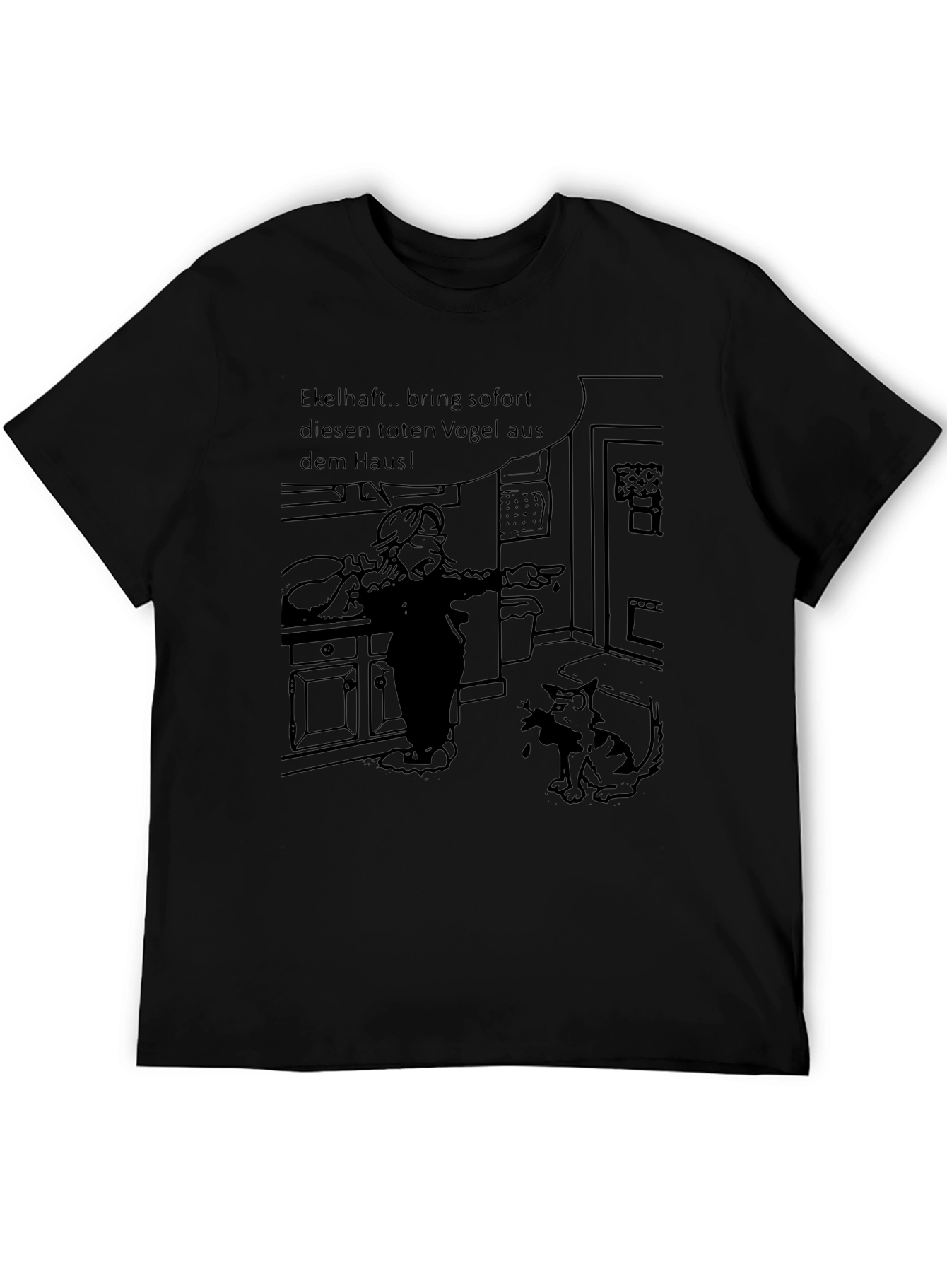 Humorous Cartoon Cat & Bird T-Shirt