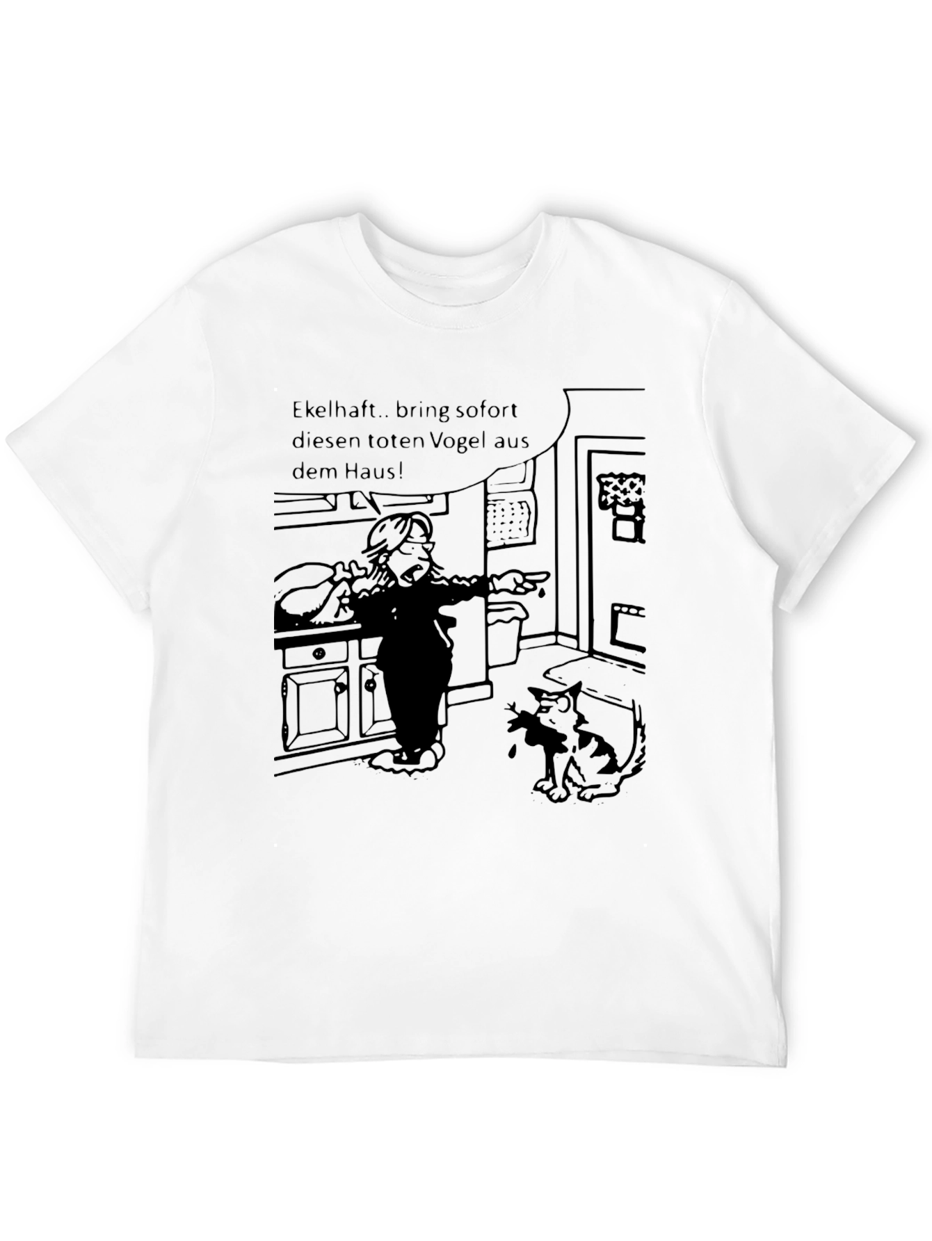 Humorous Cartoon Cat & Bird T-Shirt