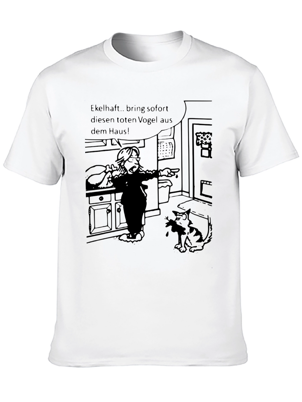 Humorous Cartoon Cat & Bird T-Shirt