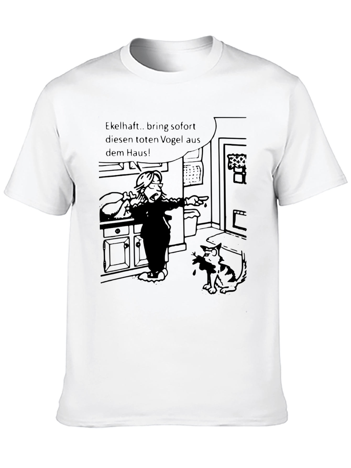 Humorous Cartoon Cat & Bird T-Shirt