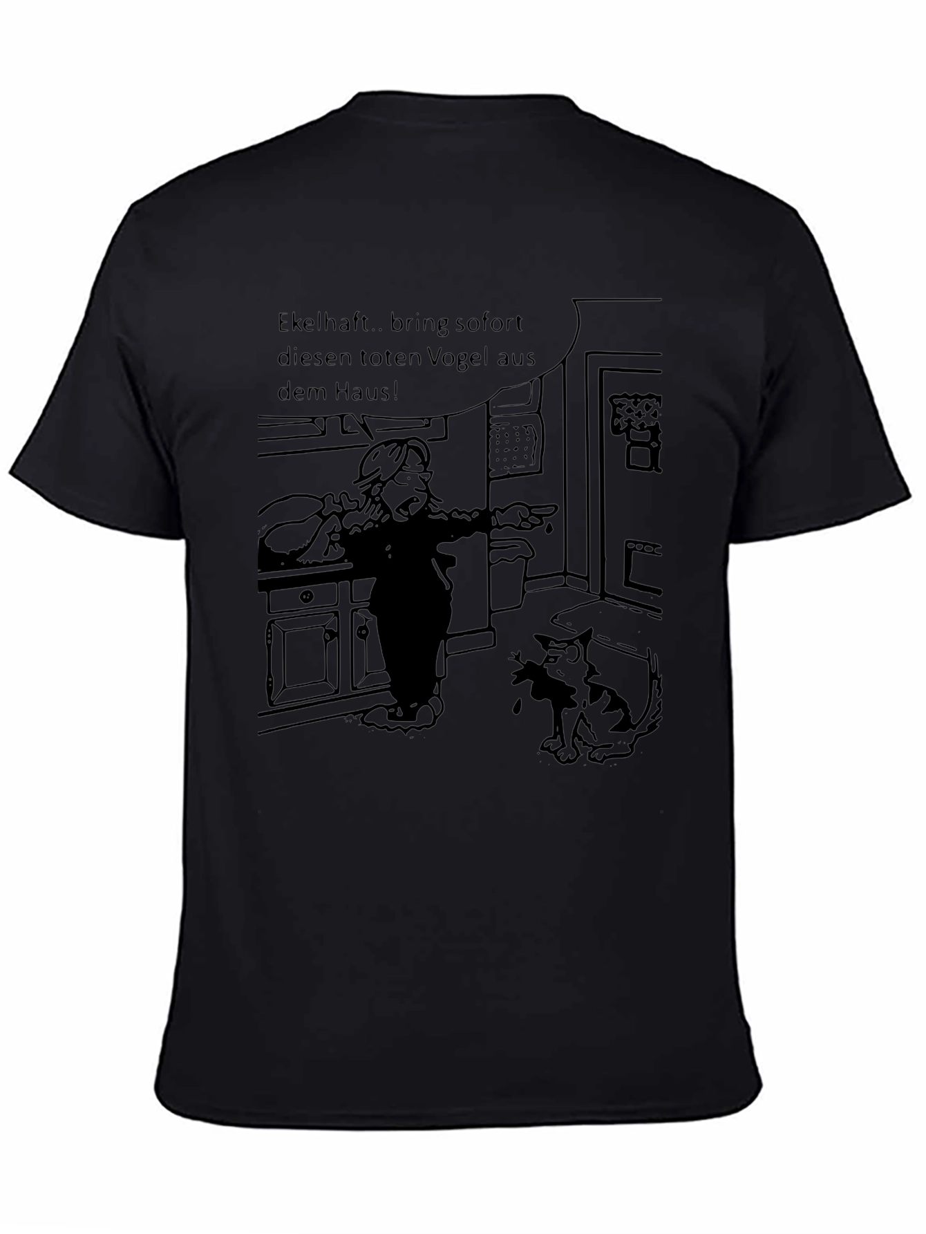 Humorous Cartoon Cat & Bird T-Shirt