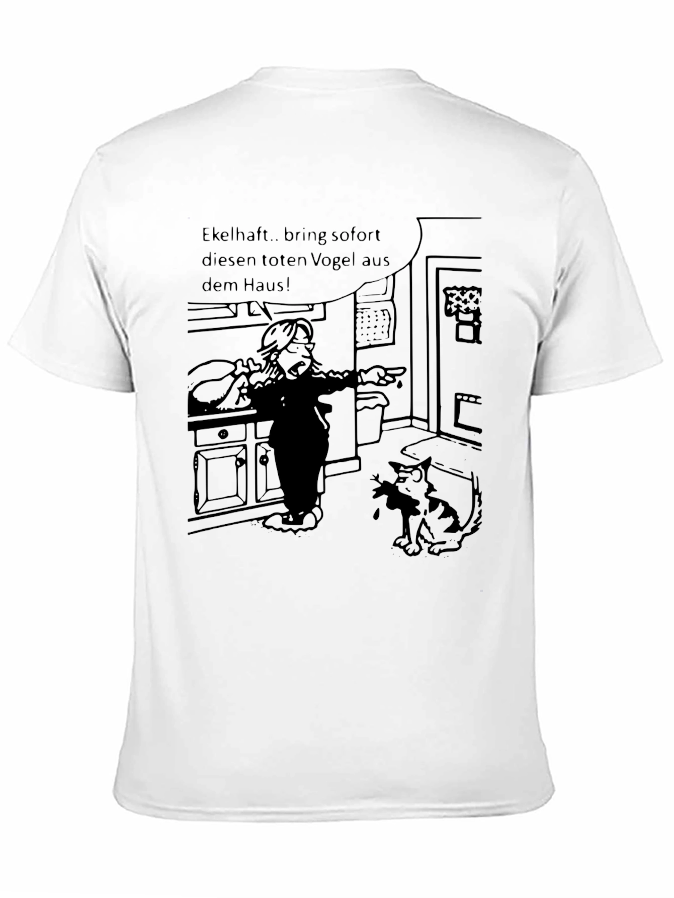 Humorous Cartoon Cat & Bird T-Shirt