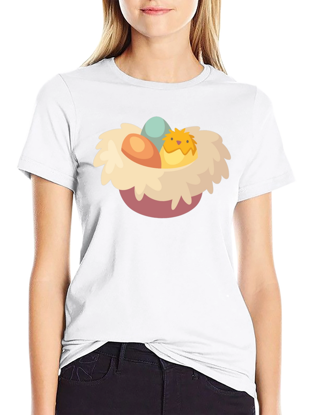 Cute Chick Easter Nest Graphic T-Shirt