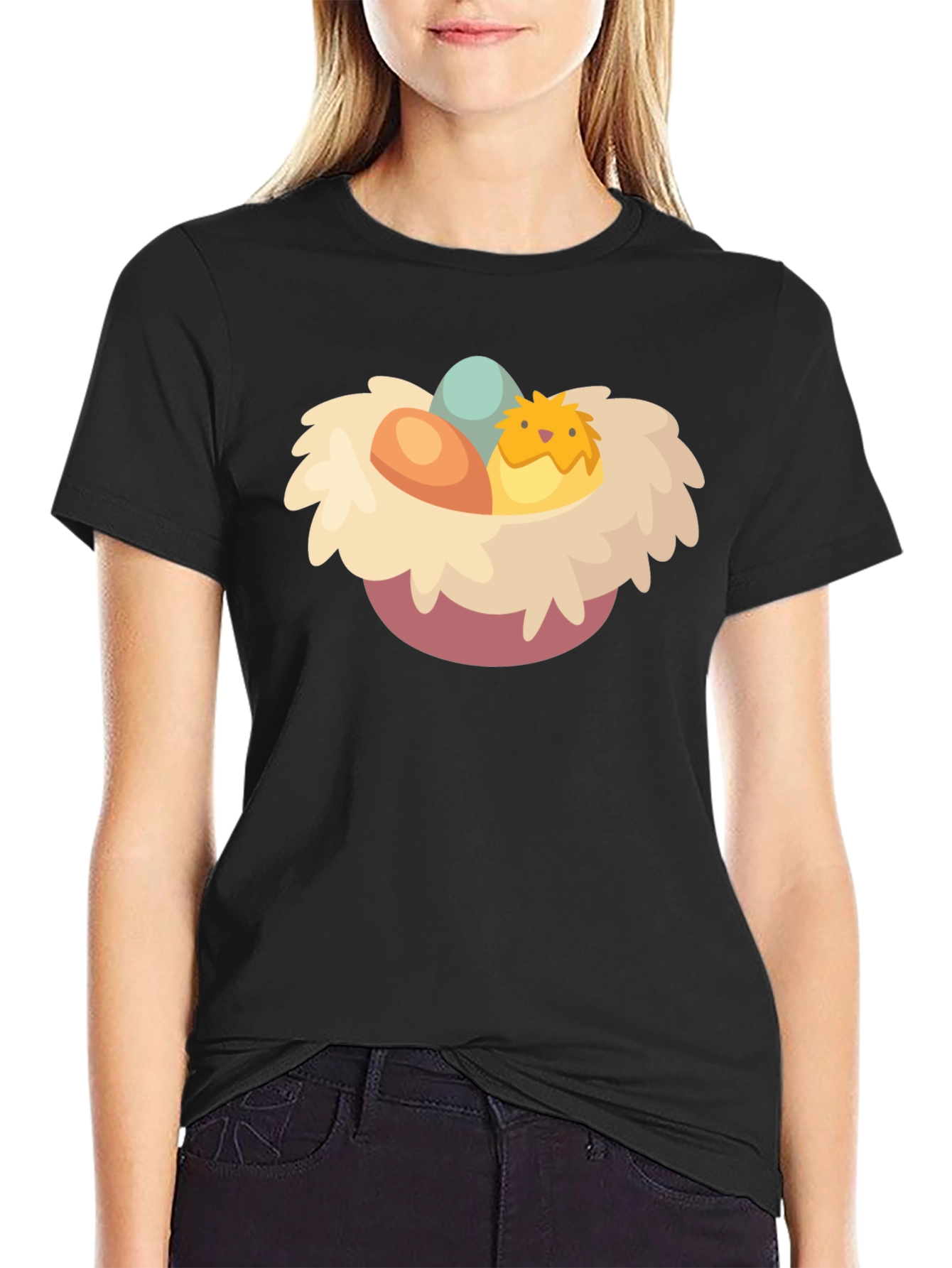 Cute Chick Easter Nest Graphic T-Shirt