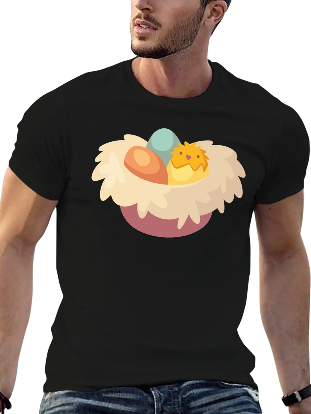 Cute Chick Easter Nest Graphic T-Shirt