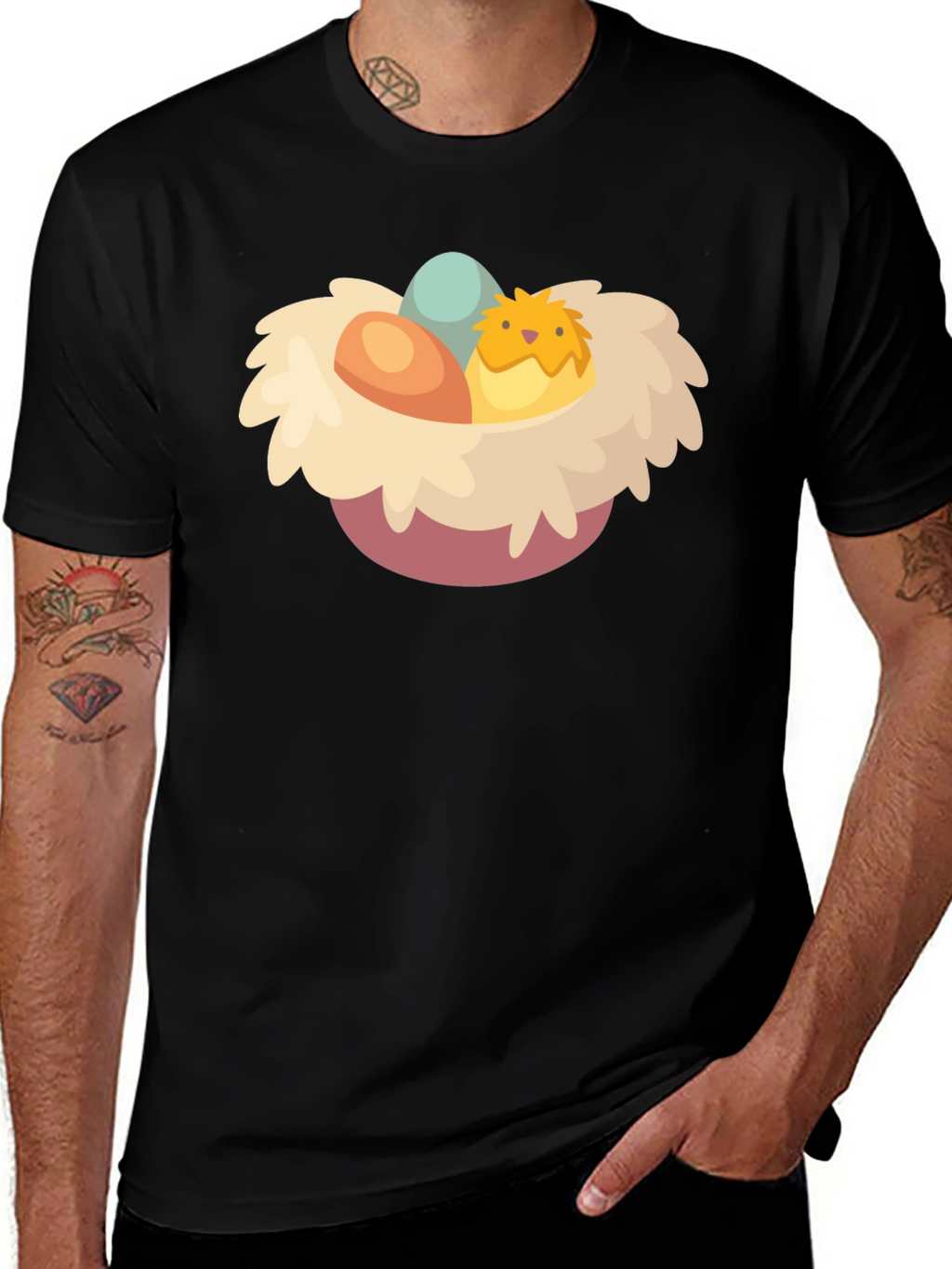 Cute Chick Easter Nest Graphic T-Shirt