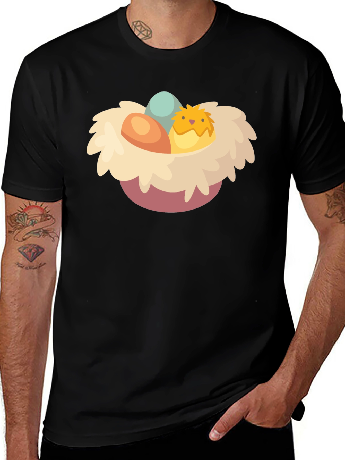 Cute Chick Easter Nest Graphic T-Shirt