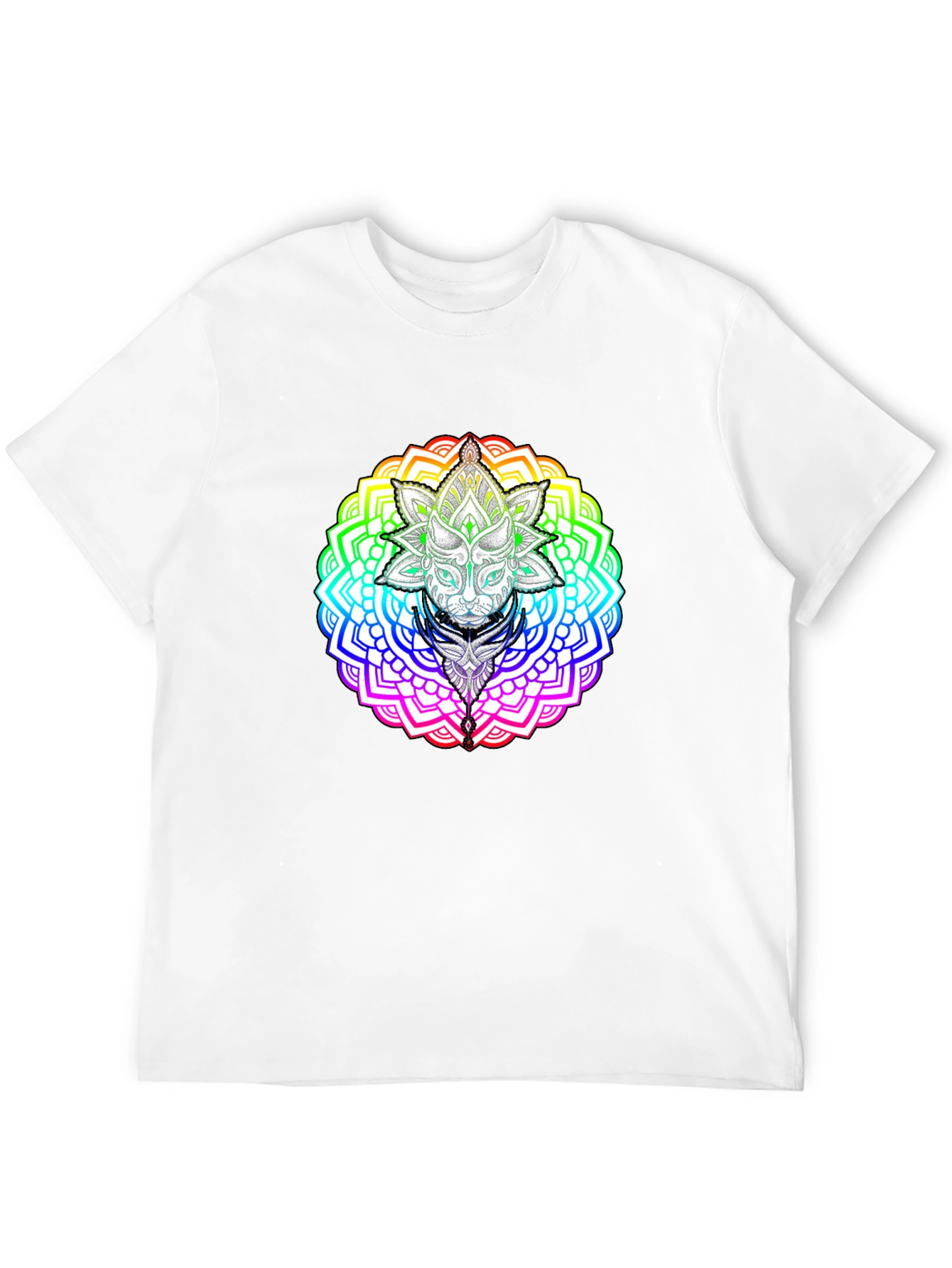 Rainbow Mandala Cat Graphic T-Shirt