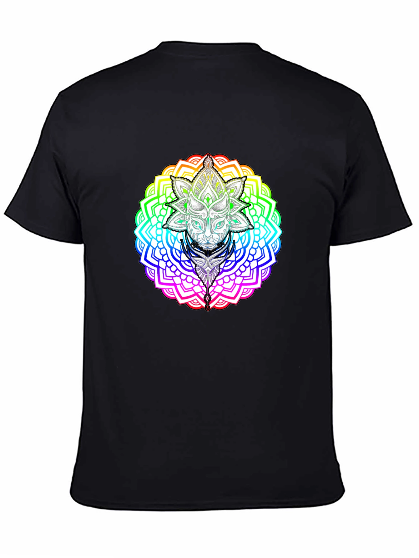 Rainbow Mandala Cat Graphic T-Shirt