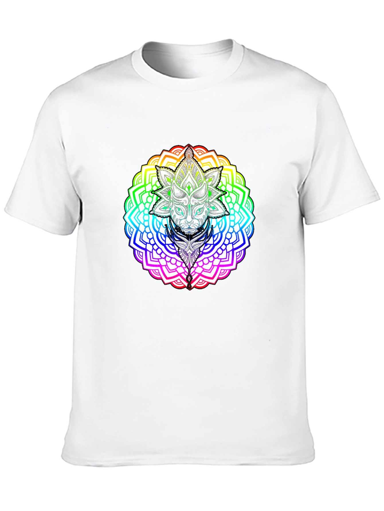 Rainbow Mandala Cat Graphic T-Shirt