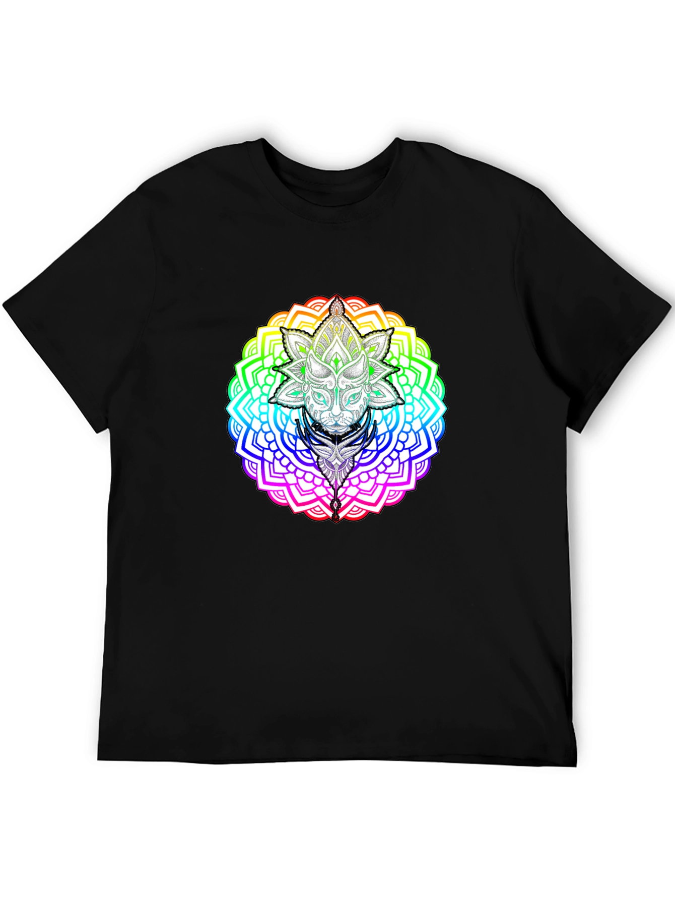 Rainbow Mandala Cat Graphic T-Shirt