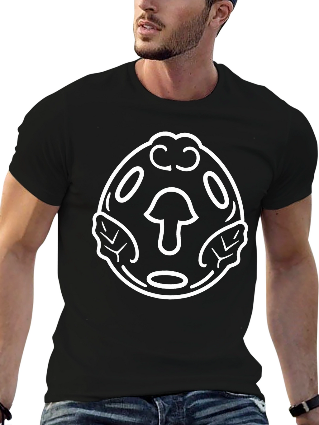Mushroom Graphic Tee - Black Cotton Blend T-Shirt