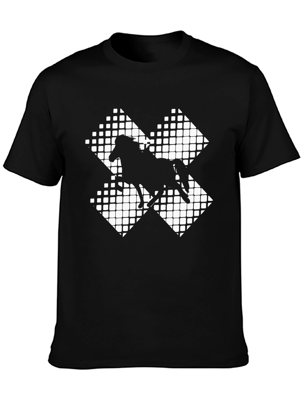 Black Horse Silhouette Grid Pattern Tee
