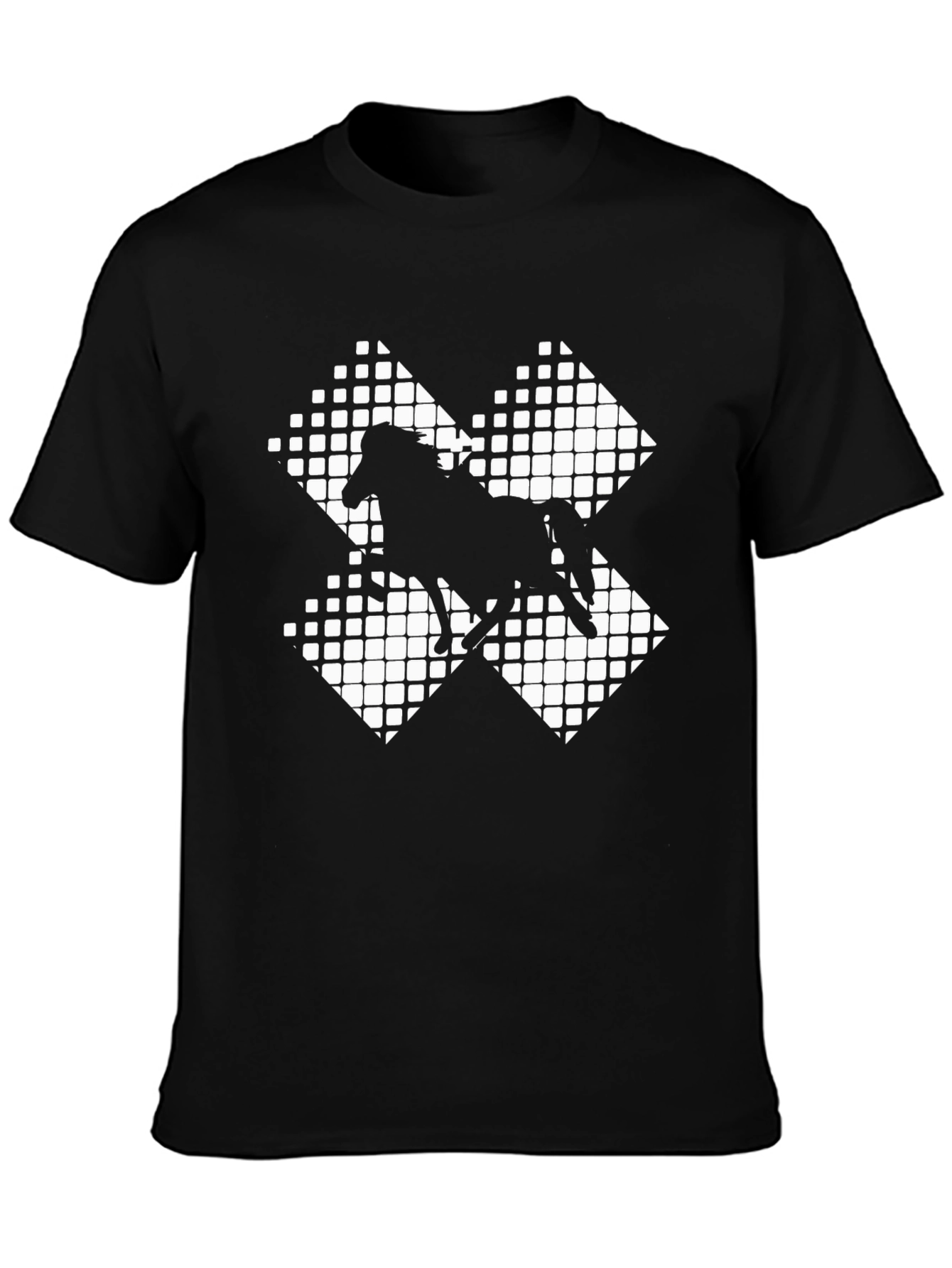 Black Horse Silhouette Grid Pattern Tee