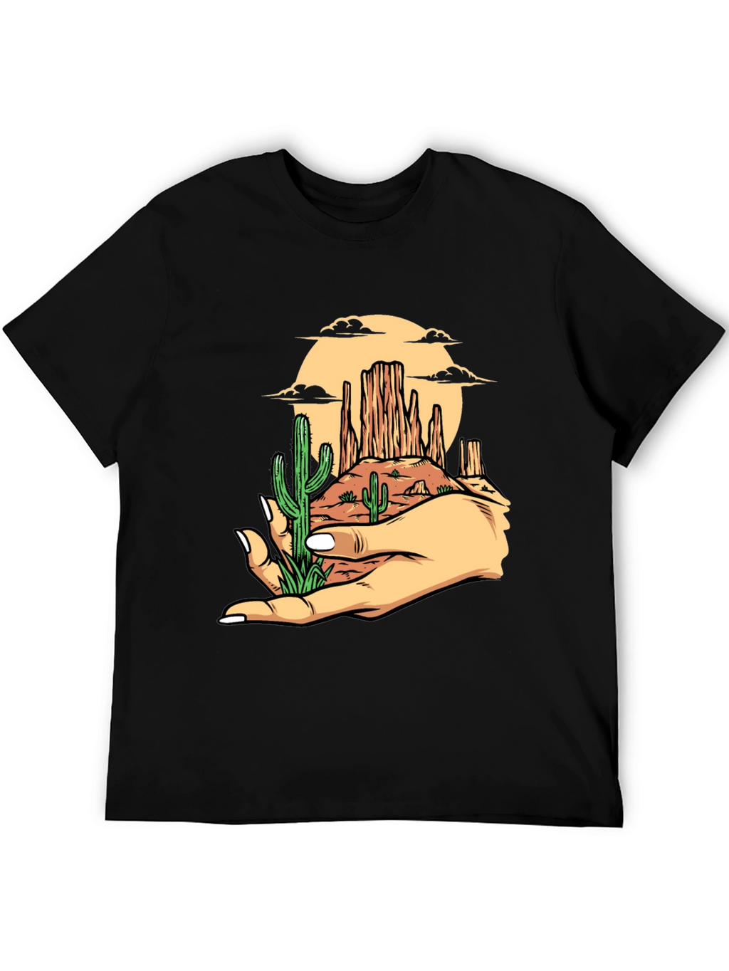 Desert Landscape Graphic Tee - Black Cotton T-Shirt