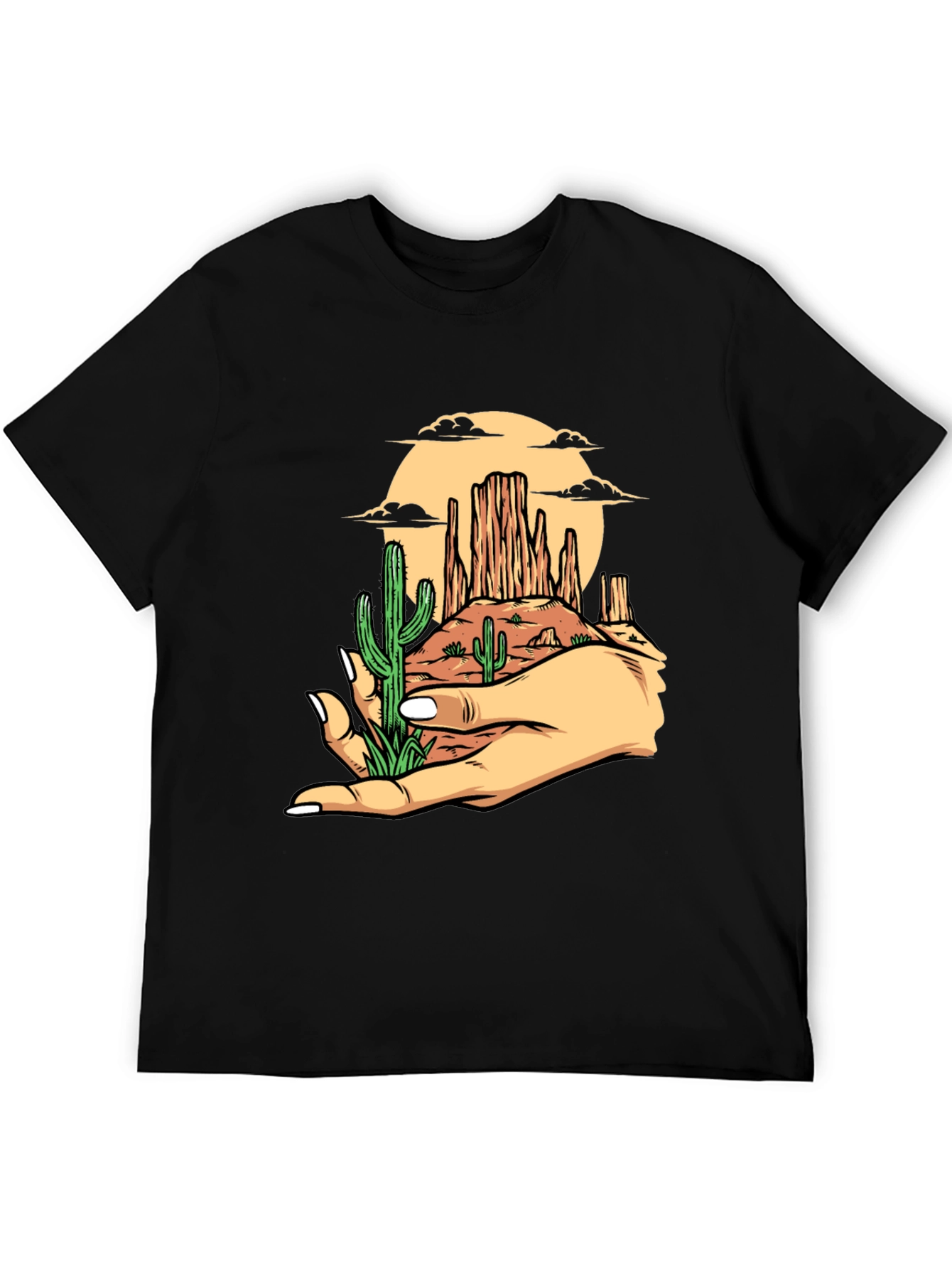 Desert Landscape Graphic Tee - Black Cotton T-Shirt