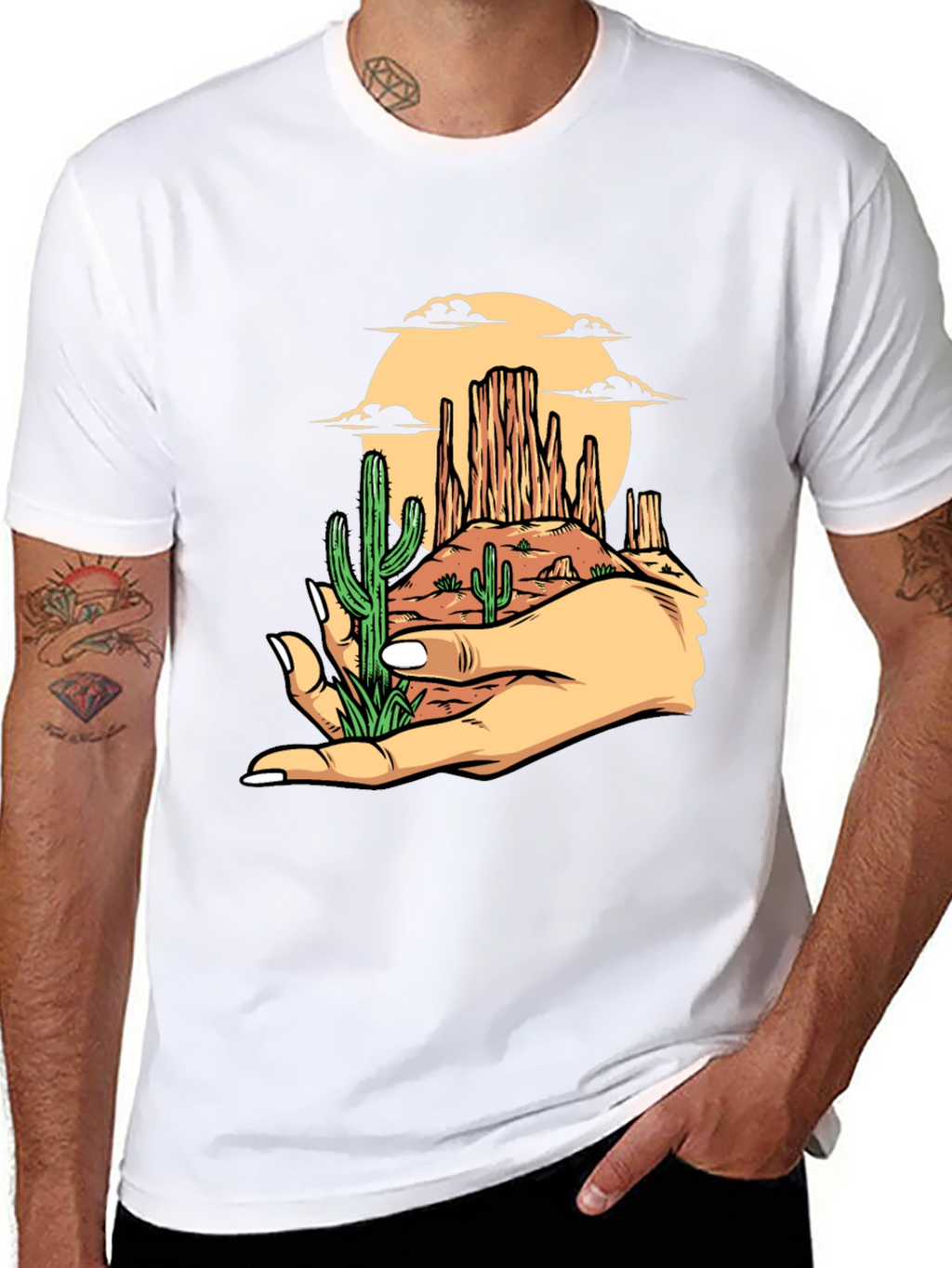 Desert Landscape Graphic Tee - Black Cotton T-Shirt