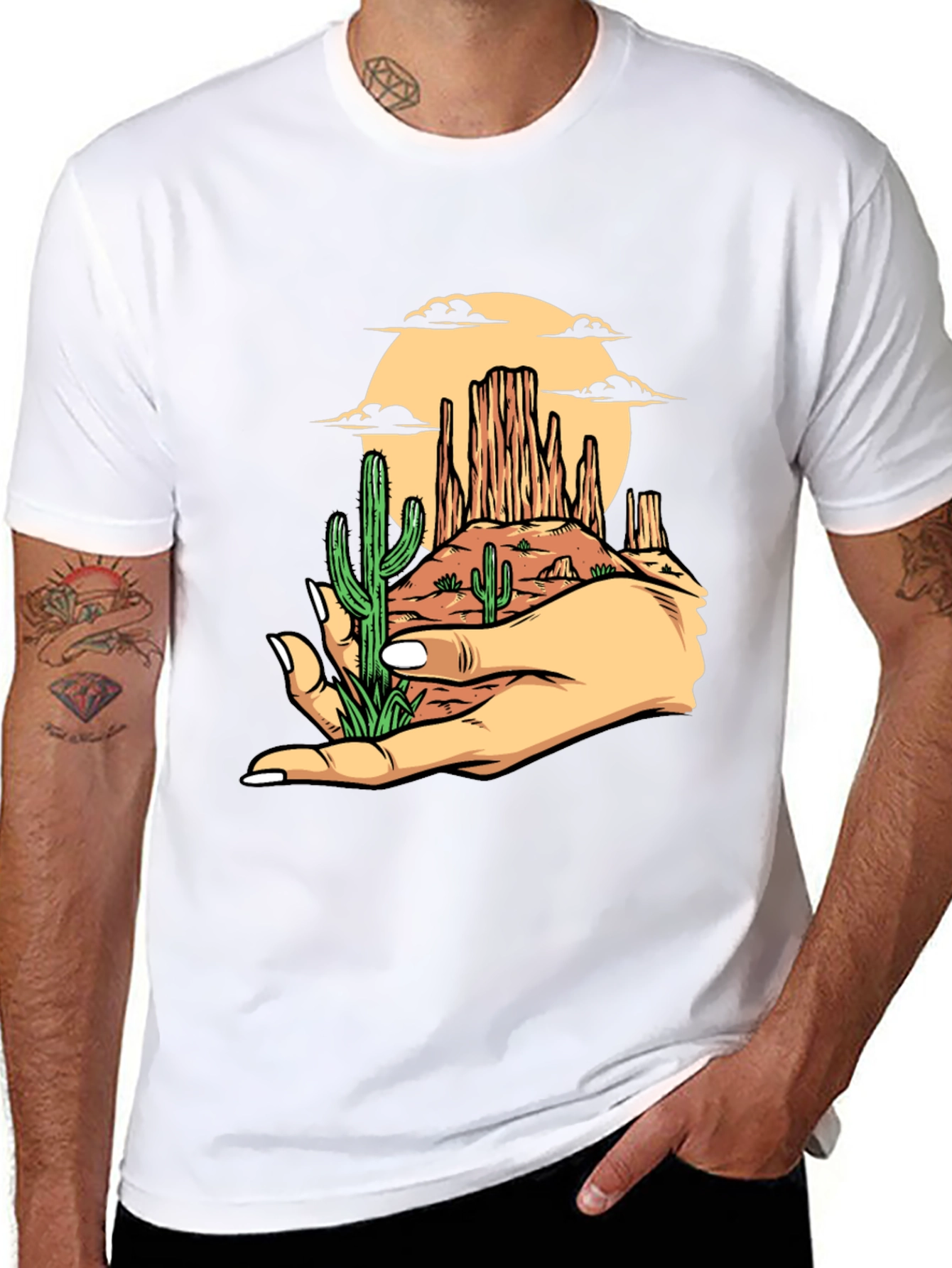 Desert Landscape Graphic Tee - Black Cotton T-Shirt