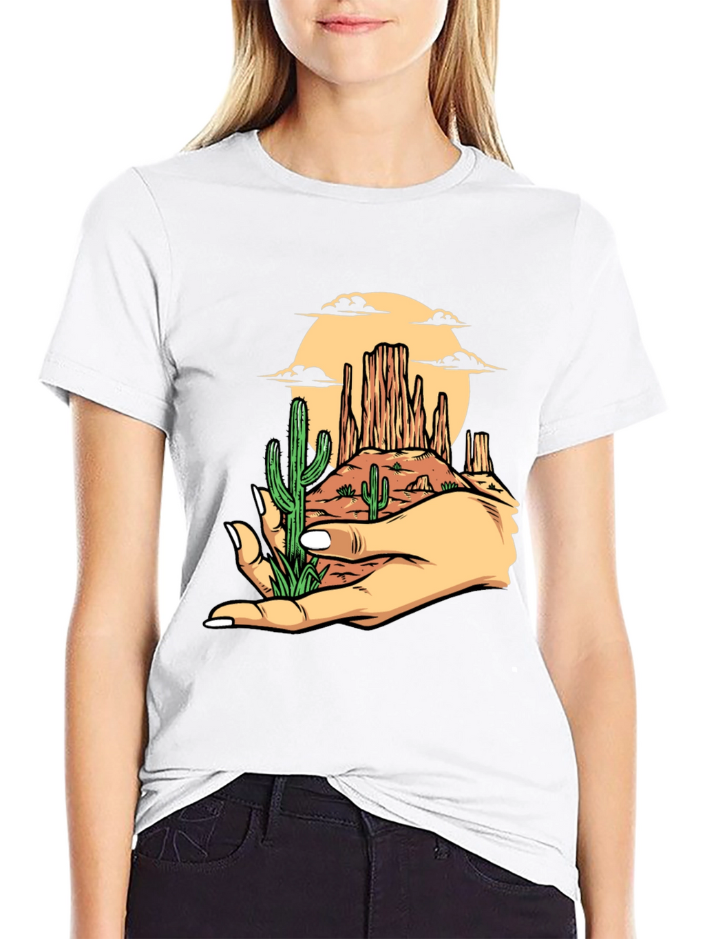 Desert Landscape Graphic Tee - Black Cotton T-Shirt