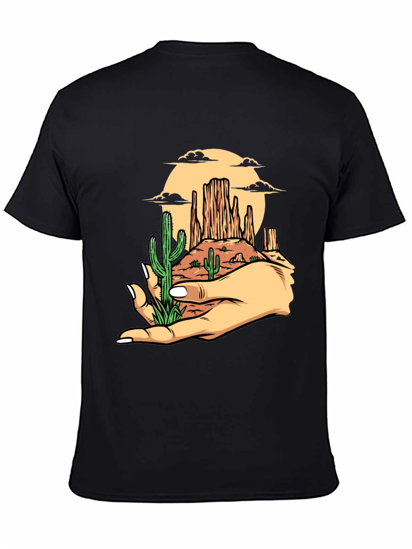 Desert Landscape Graphic Tee - Black Cotton T-Shirt