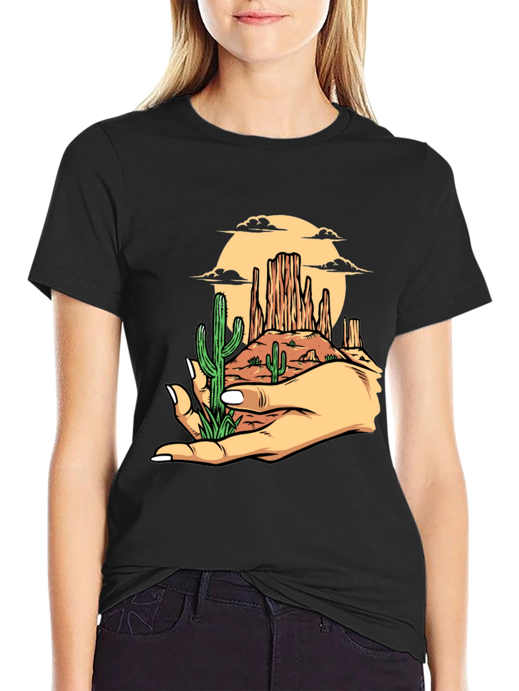 Desert Landscape Graphic Tee - Black Cotton T-Shirt