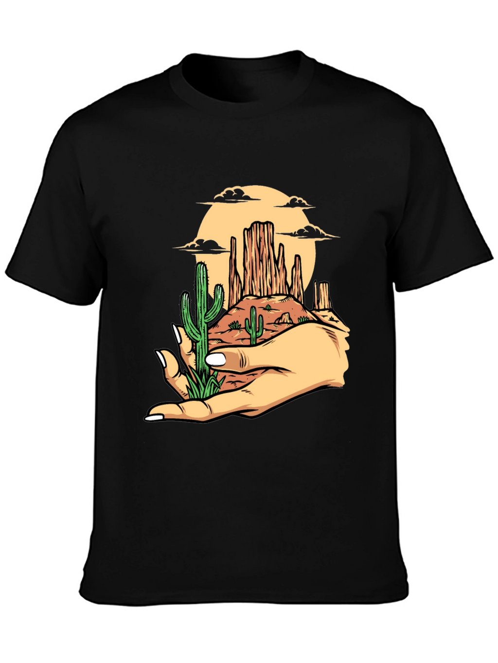 Desert Landscape Graphic Tee - Black Cotton T-Shirt