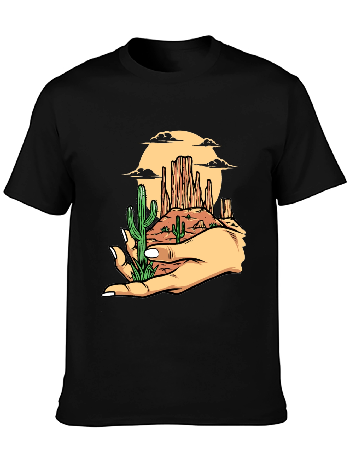 Desert Landscape Graphic Tee - Black Cotton T-Shirt