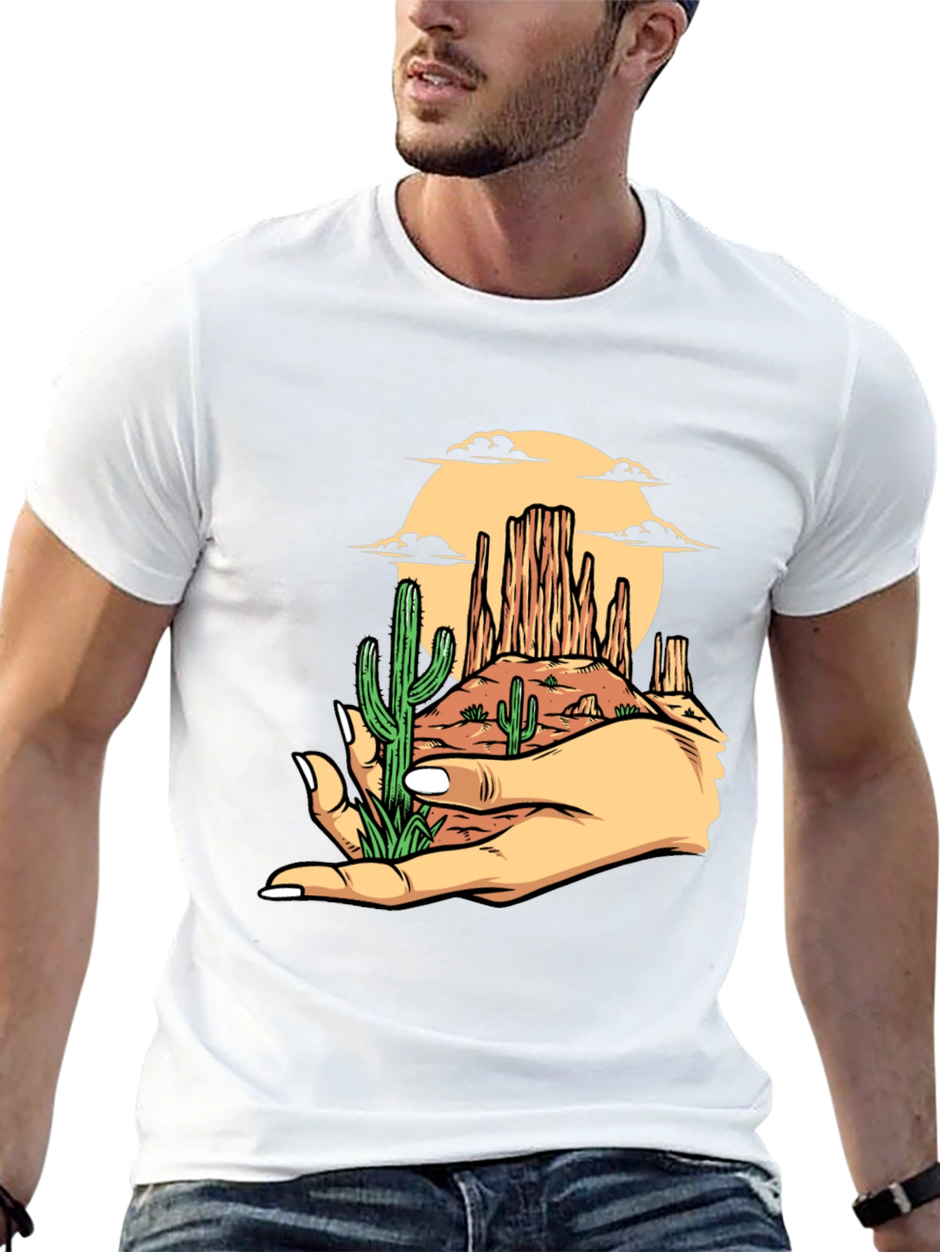 Desert Landscape Graphic Tee - Black Cotton T-Shirt