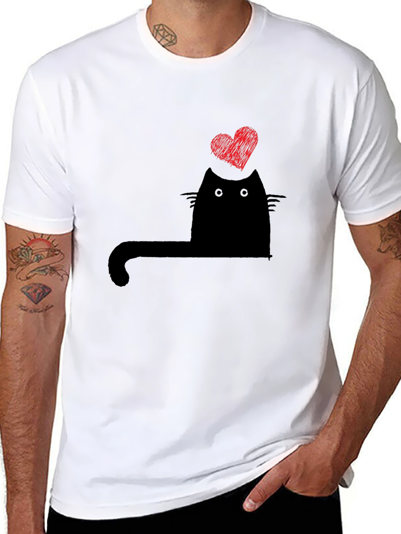 Cat Heart Graphic T-Shirt - Black
