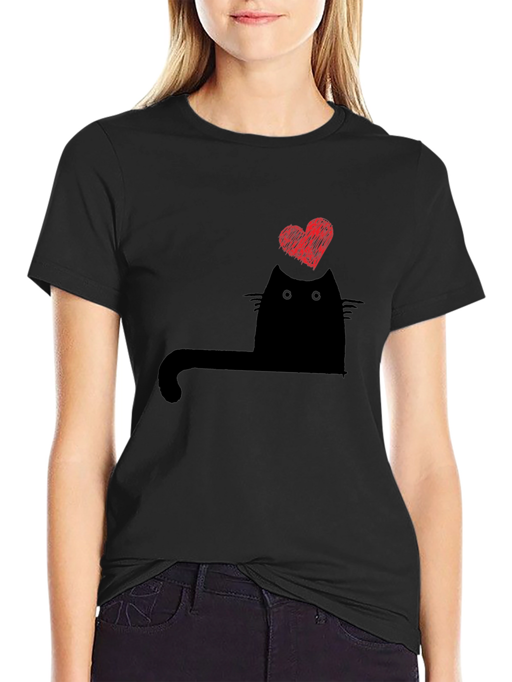 Cat Heart Graphic T-Shirt - Black
