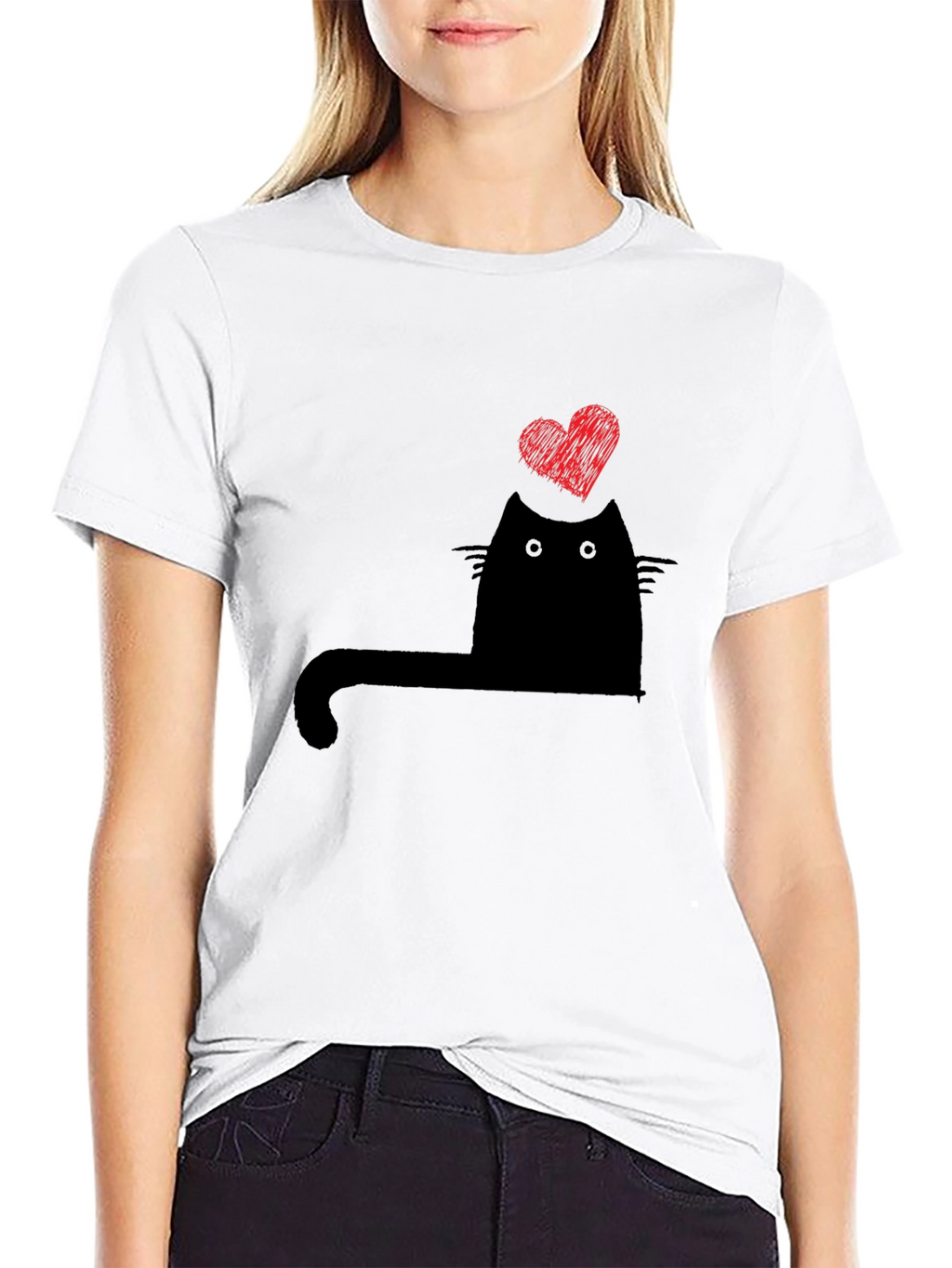 Cat Heart Graphic T-Shirt - Black