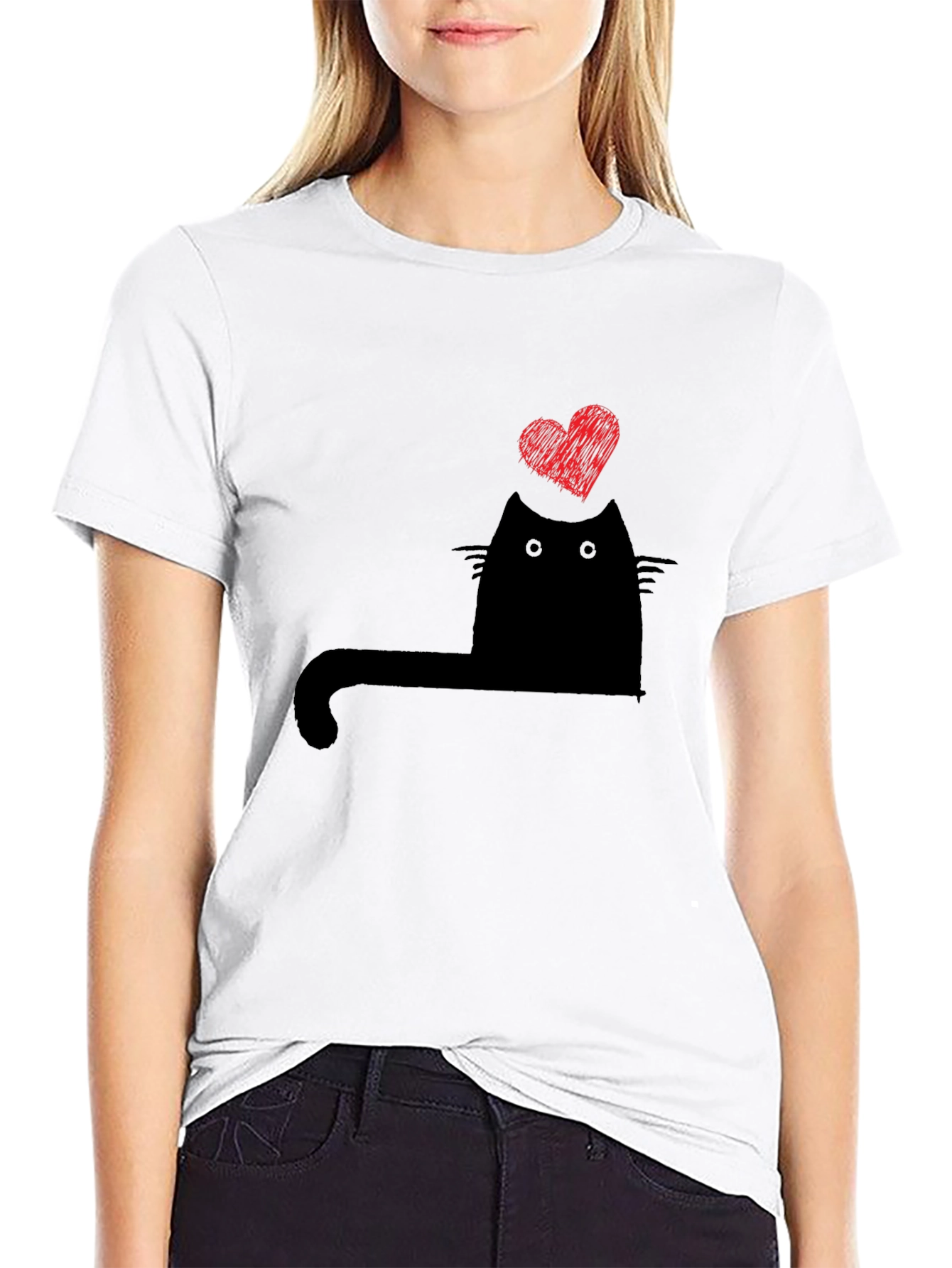 Cat Heart Graphic T-Shirt - Black