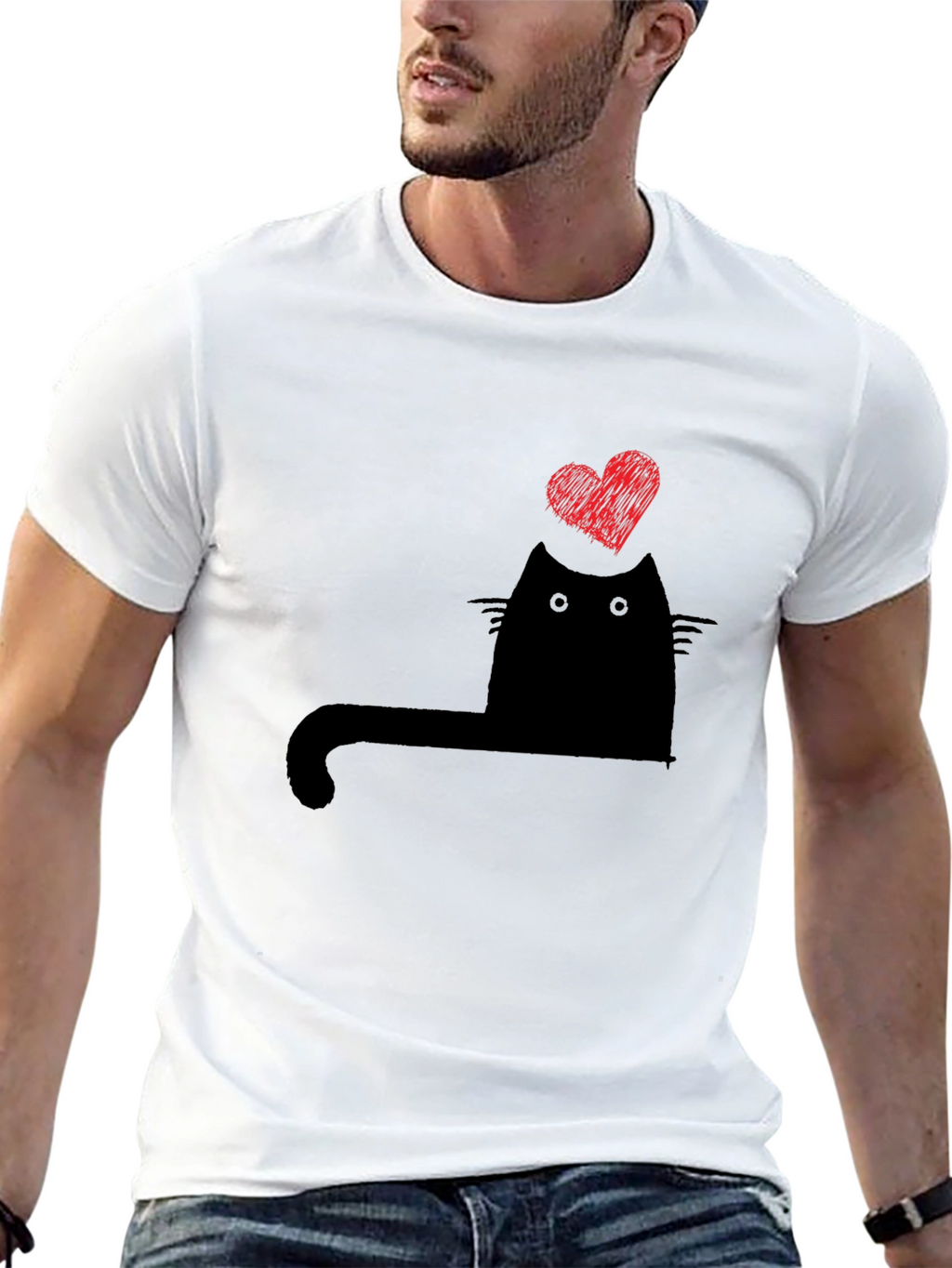 Cat Heart Graphic T-Shirt - Black