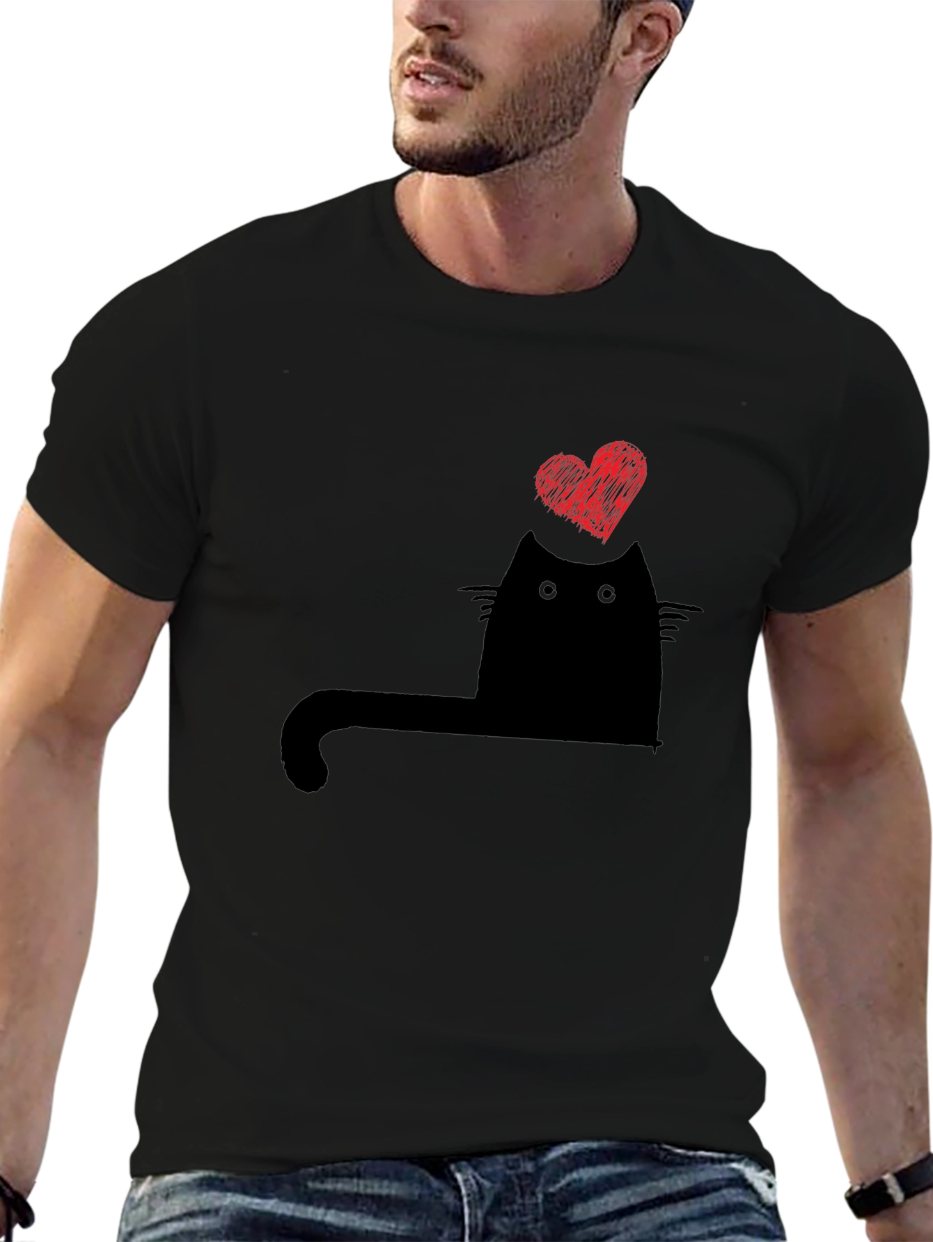 Cat Heart Graphic T-Shirt - Black
