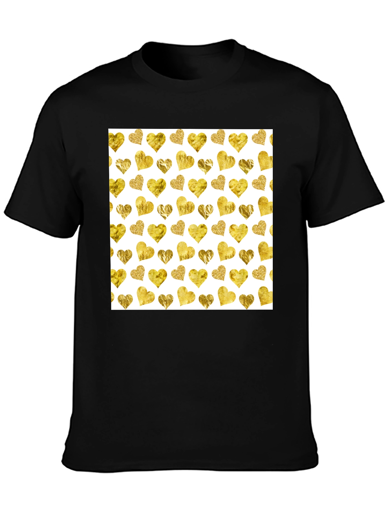 Gold Hearts Pattern Black Tee