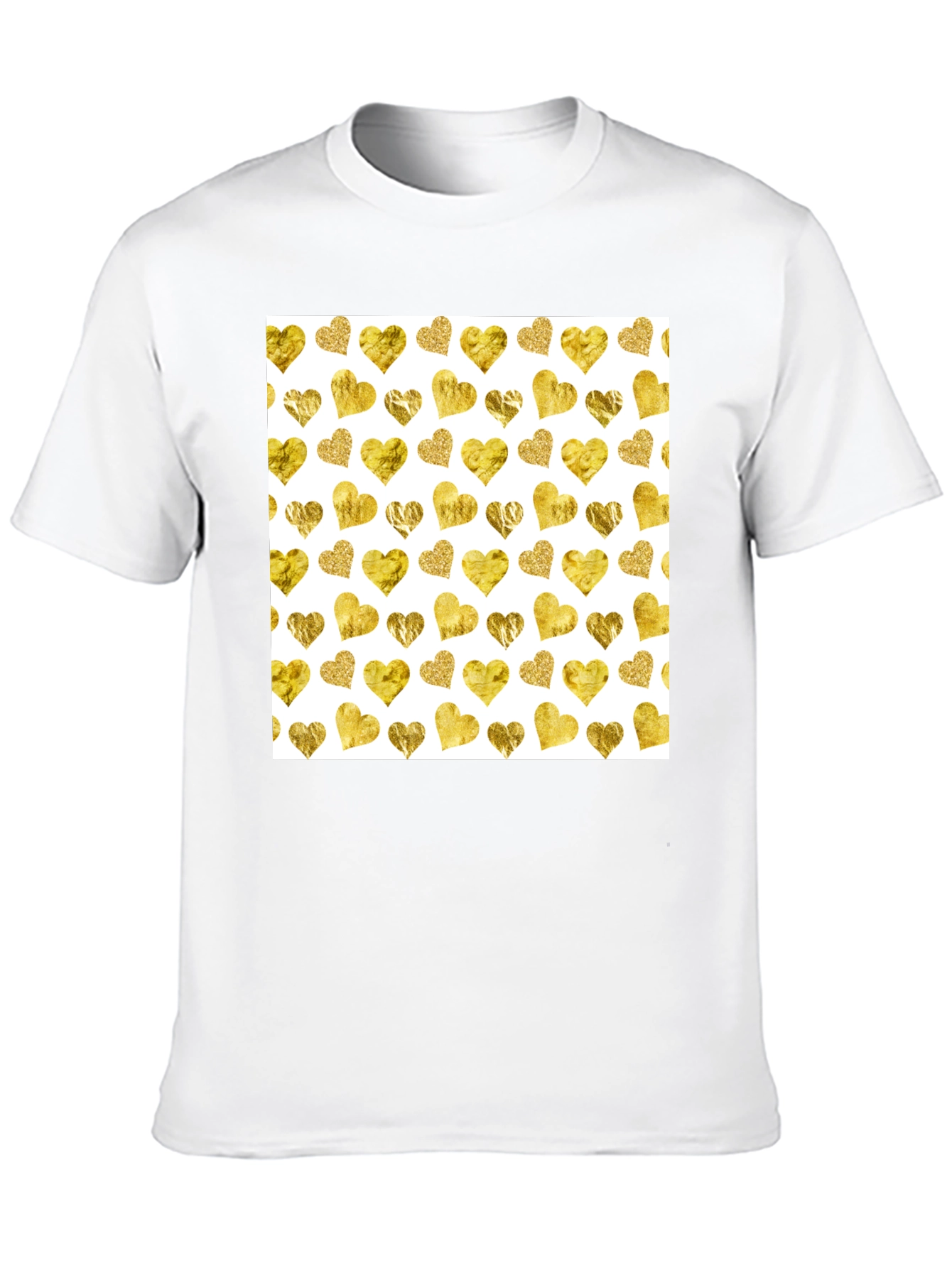 Gold Hearts Pattern Black Tee