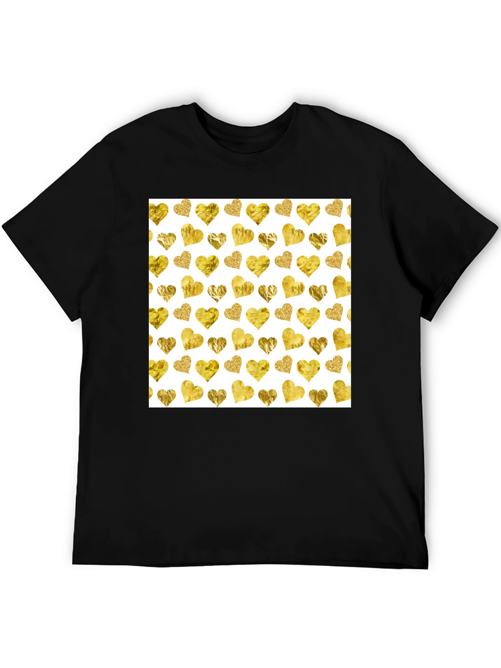 Gold Hearts Pattern Black Tee