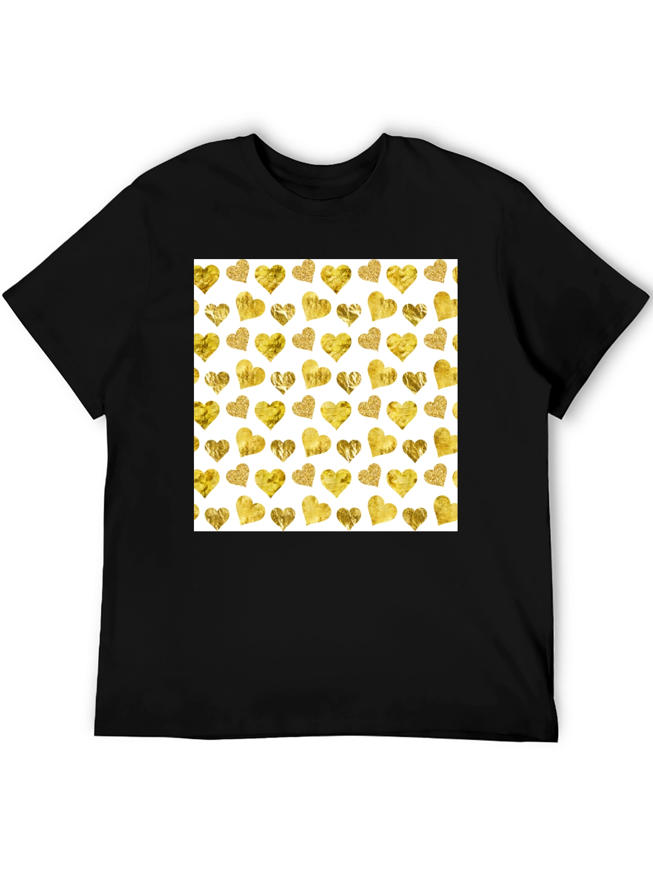 Gold Hearts Pattern Black Tee