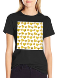 Gold Hearts Pattern Black Tee